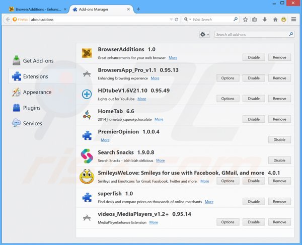 Removing BrowserAdditions ads from Mozilla Firefox step 2