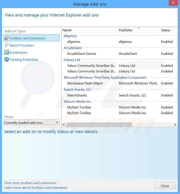 Removing BrowserAdditions ads from Internet Explorer step 2
