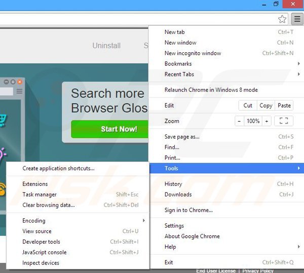 Removing Browser Gloss from Google Chrome step 1