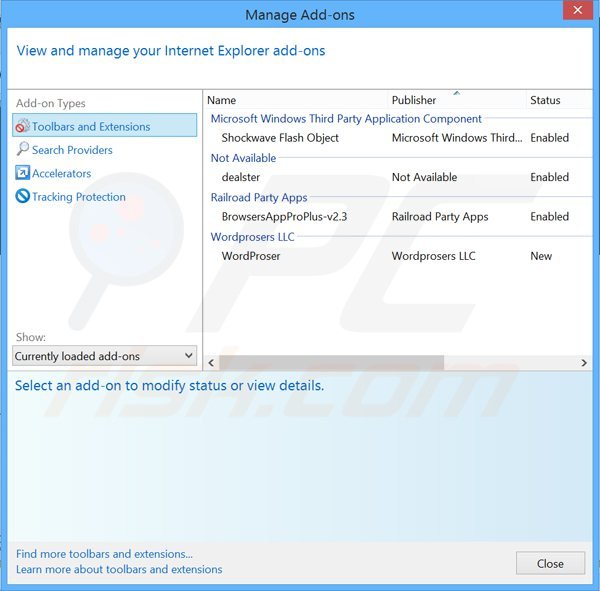 Removing browsersappproplus ads from Internet Explorer step 2