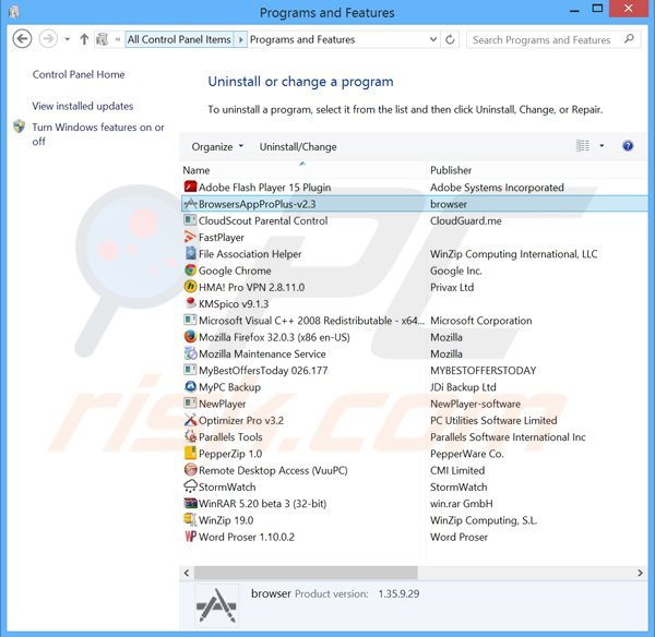 browsersappproplus adware uninstall via Control Panel