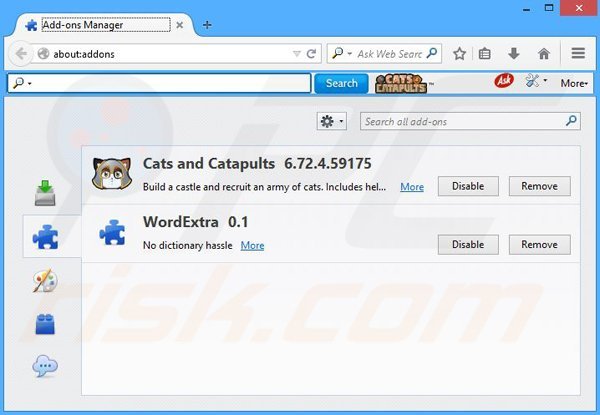 Removing Cats and Catapults related Mozilla Firefox extensions