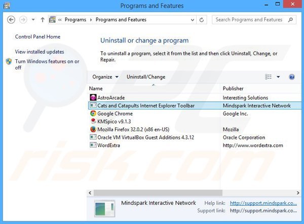 Cats and Catapults browser hijacker uninstall via Control Panel