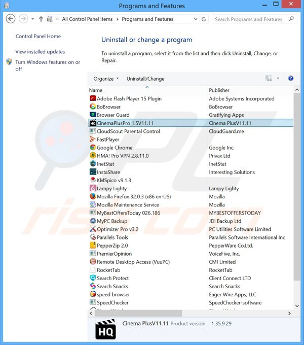 cinemapluspro adware uninstall via Control Panel