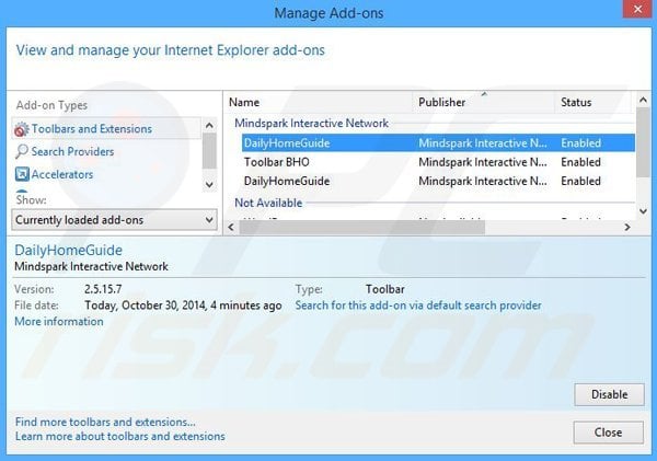 Removing DailyHomeGuide related Internet Explorer extensions