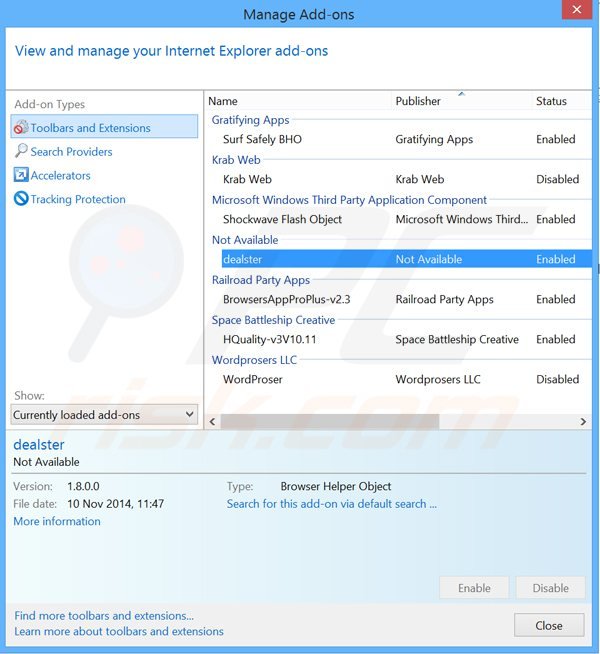 Removing dealster ads from Internet Explorer step 2