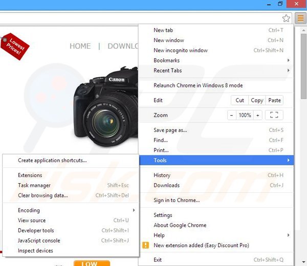 Removing Easy Discount Pro ads from Google Chrome step 1
