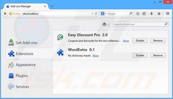 Removing Easy Discount Pro ads from Mozilla Firefox step 2