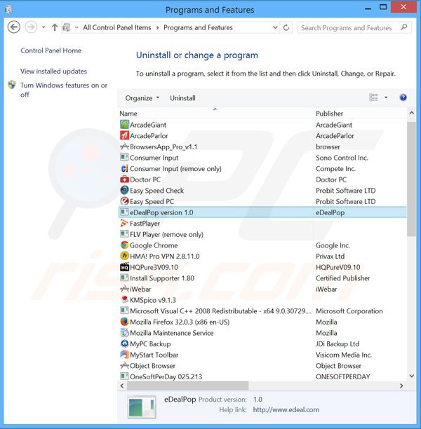 edeals adware uninstall via Control Panel