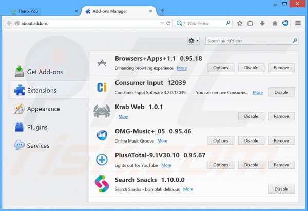 Removing Email Tracker ads from Mozilla Firefox step 2