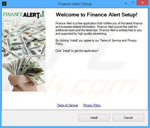Finance Alert adware installation setup