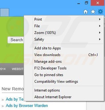 Removing Forever Net from Internet Explorer step 1