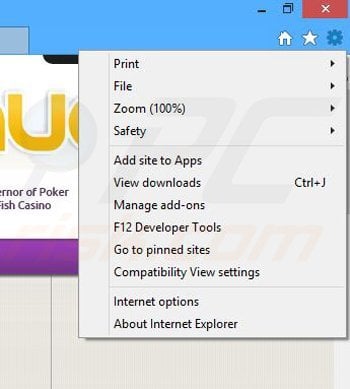 Removing GameHug ads from Internet Explorer step 1