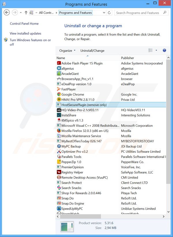 hostsecureplugin adware uninstall via Control Panel