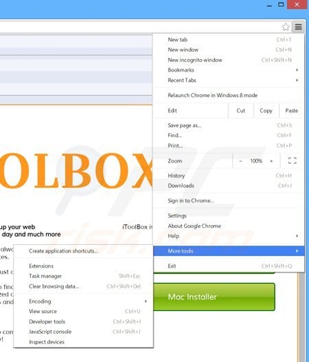 Removing itoolbox ads from Google Chrome step 1
