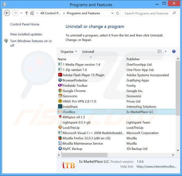 itoolbox adware uninstall via Control Panel