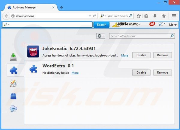 Removing JokeFanatic related Mozilla Firefox extensions
