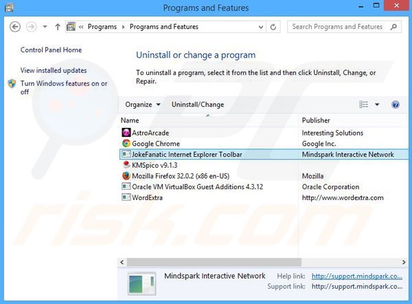 JokeFanatic browser hijacker uninstall via Control Panel