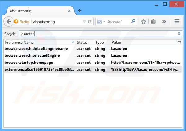 Removing lasaoren.com from Mozilla Firefox default search engine