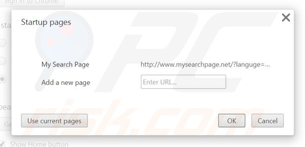 Removing mysearchpage.net from Google Chrome homepage