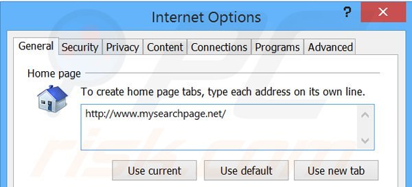 Removing mysearchpage.net from Internet Explorer homepage