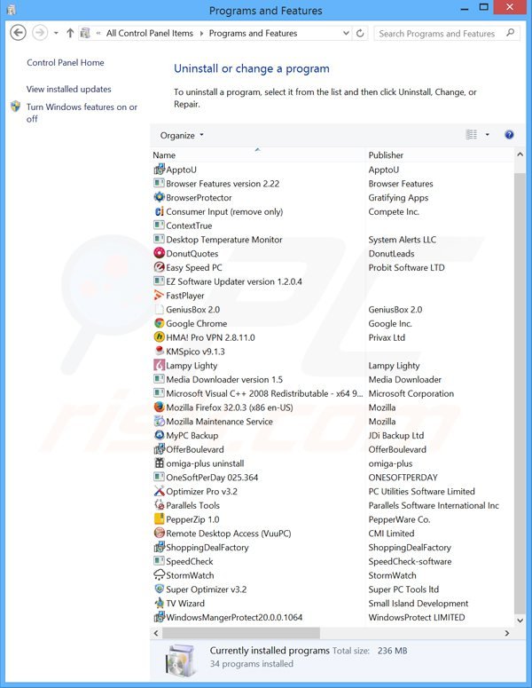 mysearchpage.net browser hijacker uninstall via Control Panel