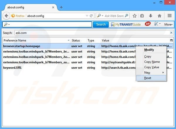 Removing MyTransitGuide from Mozilla Firefox default search engine