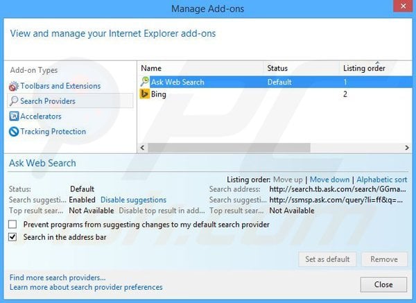 Removing MyWeddingAdviser from Internet Explorer default search engine