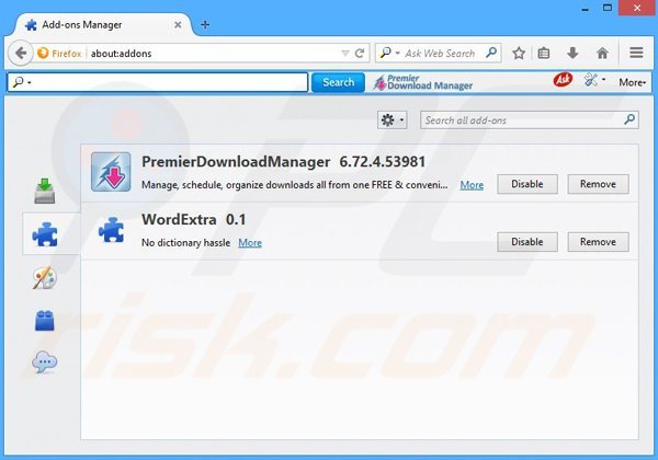 Removing PremierDownloadManager related Mozilla Firefox extensions