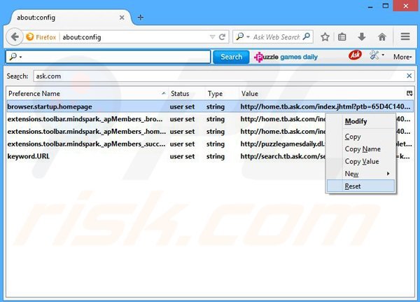 Removing PuzzleGamesDaily from Mozilla Firefox default search engine