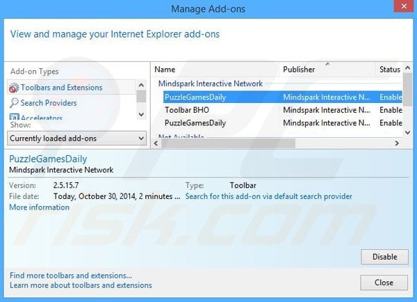 Removing PuzzleGamesDaily related Internet Explorer extensions