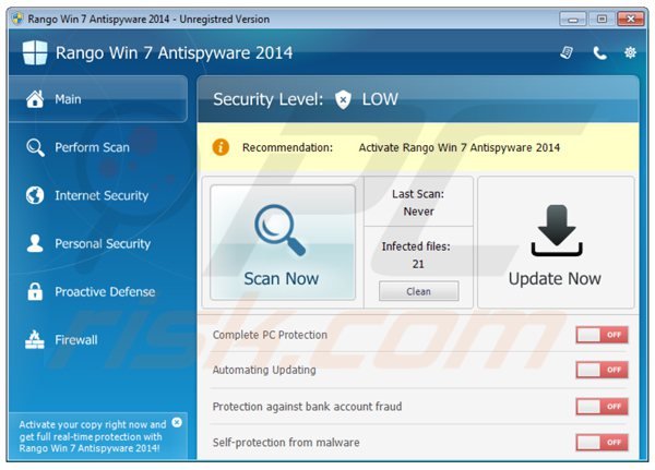 rango win7 antispyware 2014 main window