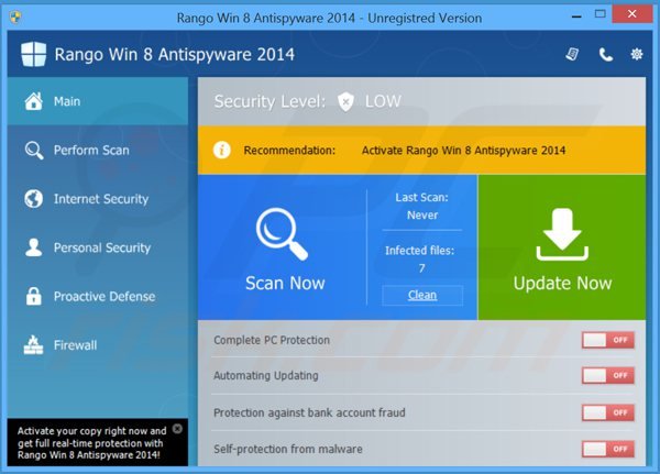rango win8 antispyware 2014 main window