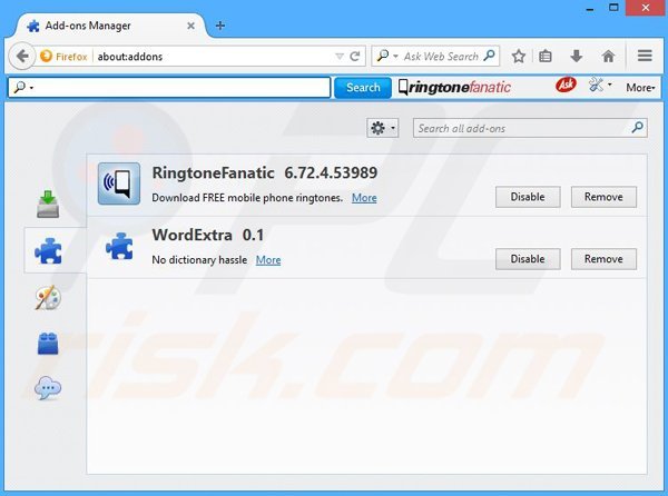 Removing RingtoneFanatic related Mozilla Firefox extensions