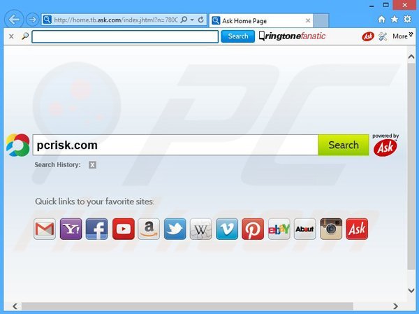 RingtoneFanatic browser hijacker