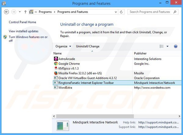 RingtoneFanatic browser hijacker uninstall via Control Panel