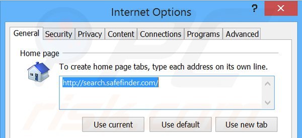 Removing search.safefinder.com from Internet Explorer homepage