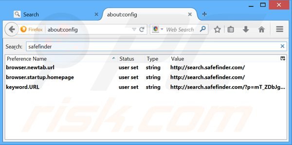 Removing search.safefinder.com from Mozilla Firefox default search engine