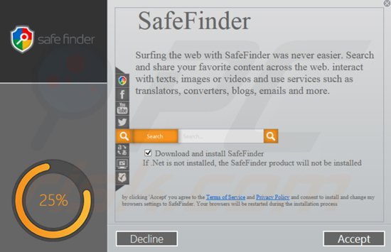 safefinder toolbar installer setup by Linkury