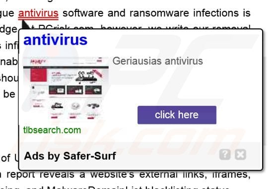safer-surf adware genrating in-text ads