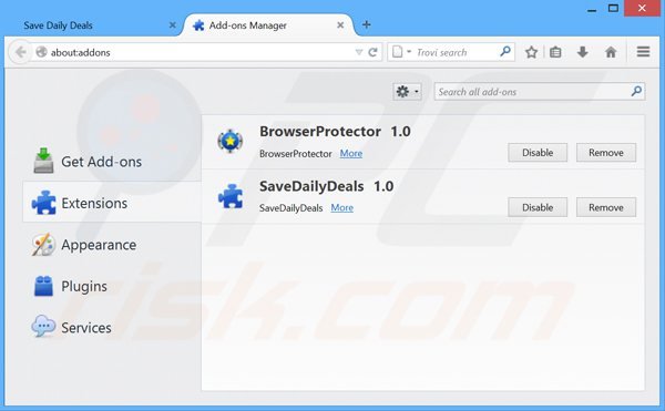 Removing savedailydeals ads from Mozilla Firefox step 2