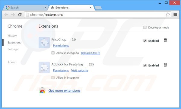 Removing websearch.searc-hall.info related Google Chrome extensions