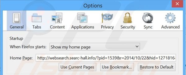 Removing websearch.searc-hall.info from Mozilla Firefox homepage