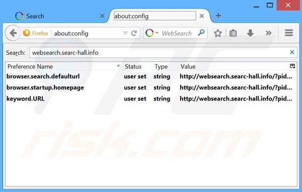Removing websearch.searc-hall.info from Mozilla Firefox default search engine