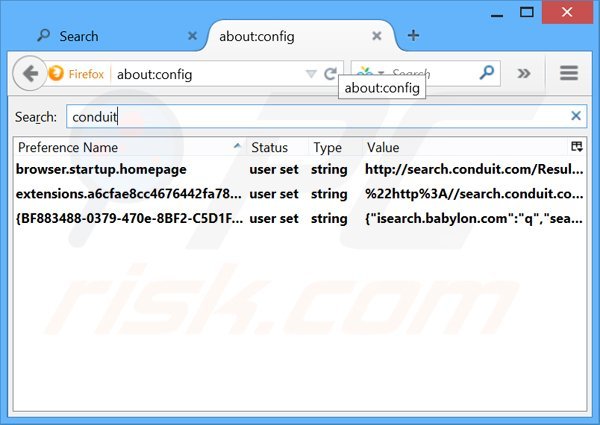 Removing search.conduit.com from Mozilla Firefox default search engine