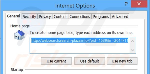 Removing websearch.search-plaza.info from Internet Explorer homepage