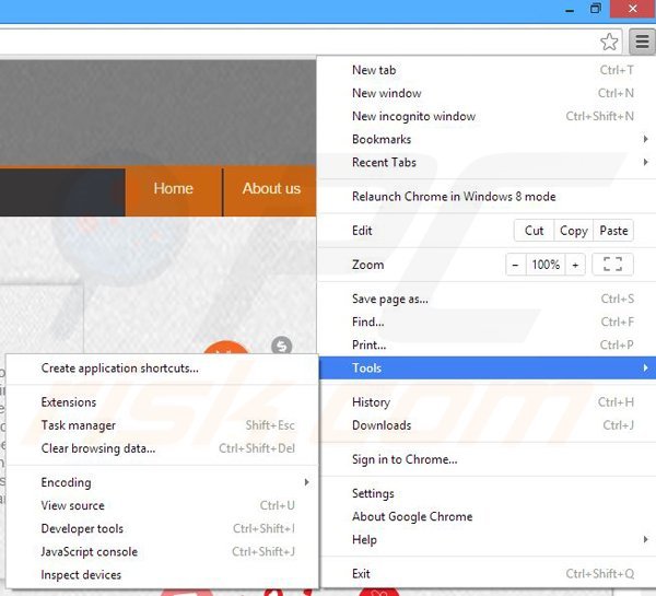 Removing SkySaver from Google Chrome step 1