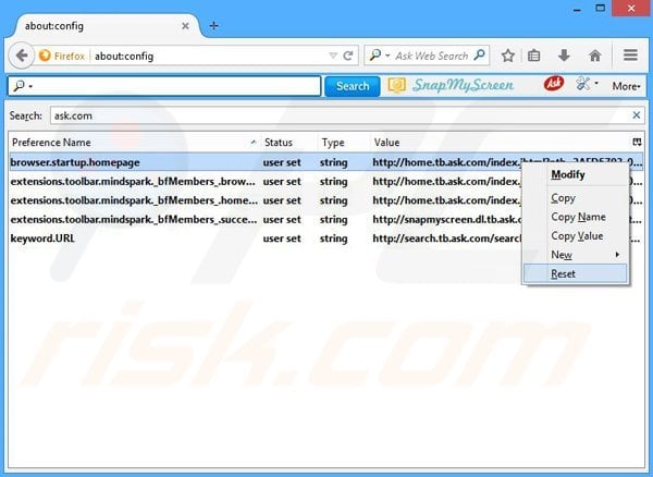 Removing SnapMyScreen from Mozilla Firefox default search engine