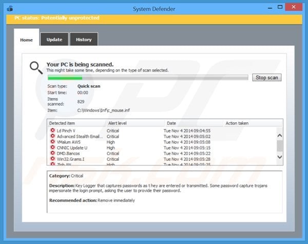 system defender performing a fake security scan