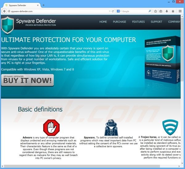website used by system defender fake antivirus program